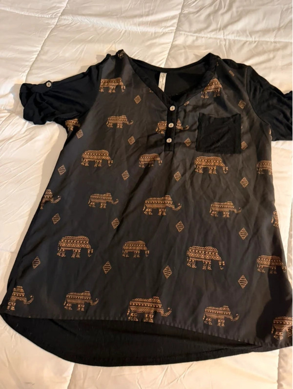 Black & brown elephant print button-up shirt